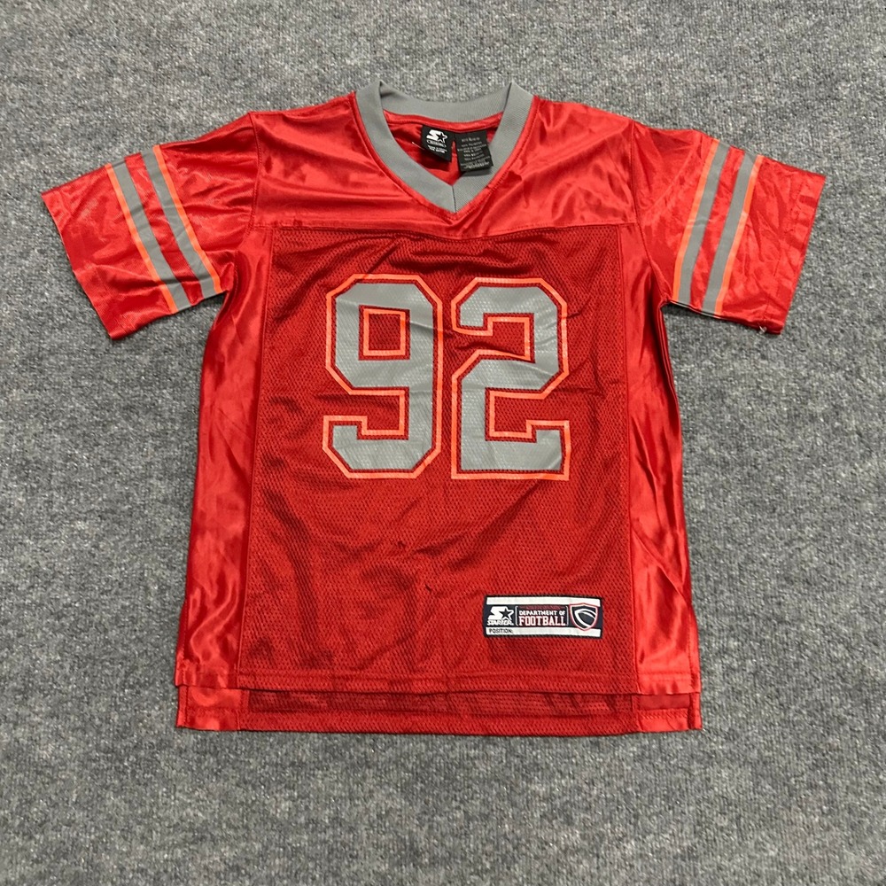 Starter Football Jersey Boys XL(14/16) Red Grey Number 92 Mesh V-Neck Athletic